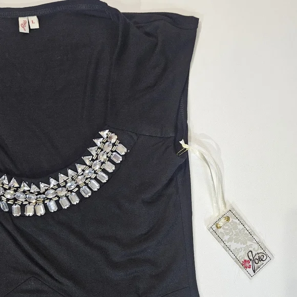 Joie Shirt Womens Large Black Embellished Neckline Sleeveless Blouse Top NEW - Picture 2 of 7